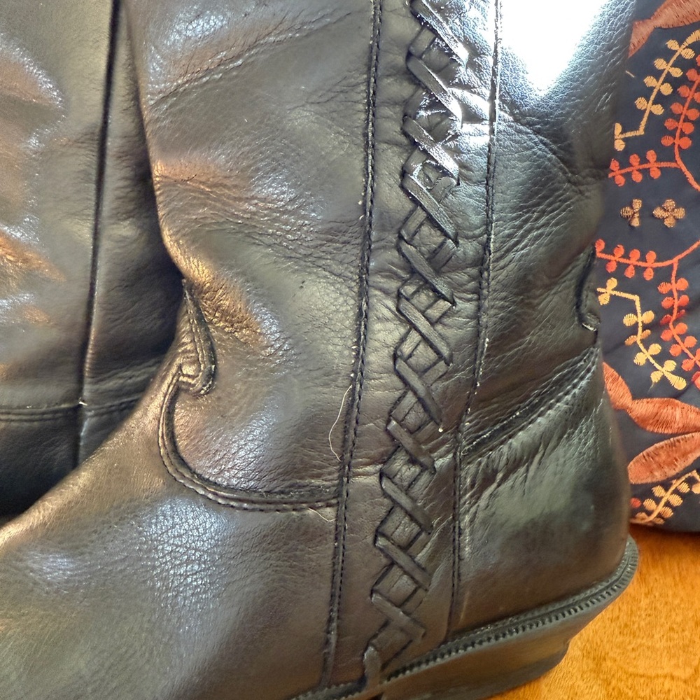 Leather Boots Western Vintage Cowboy Cowgirl Black Zodiac 90s Silver Onyx - Picture 6 of 14